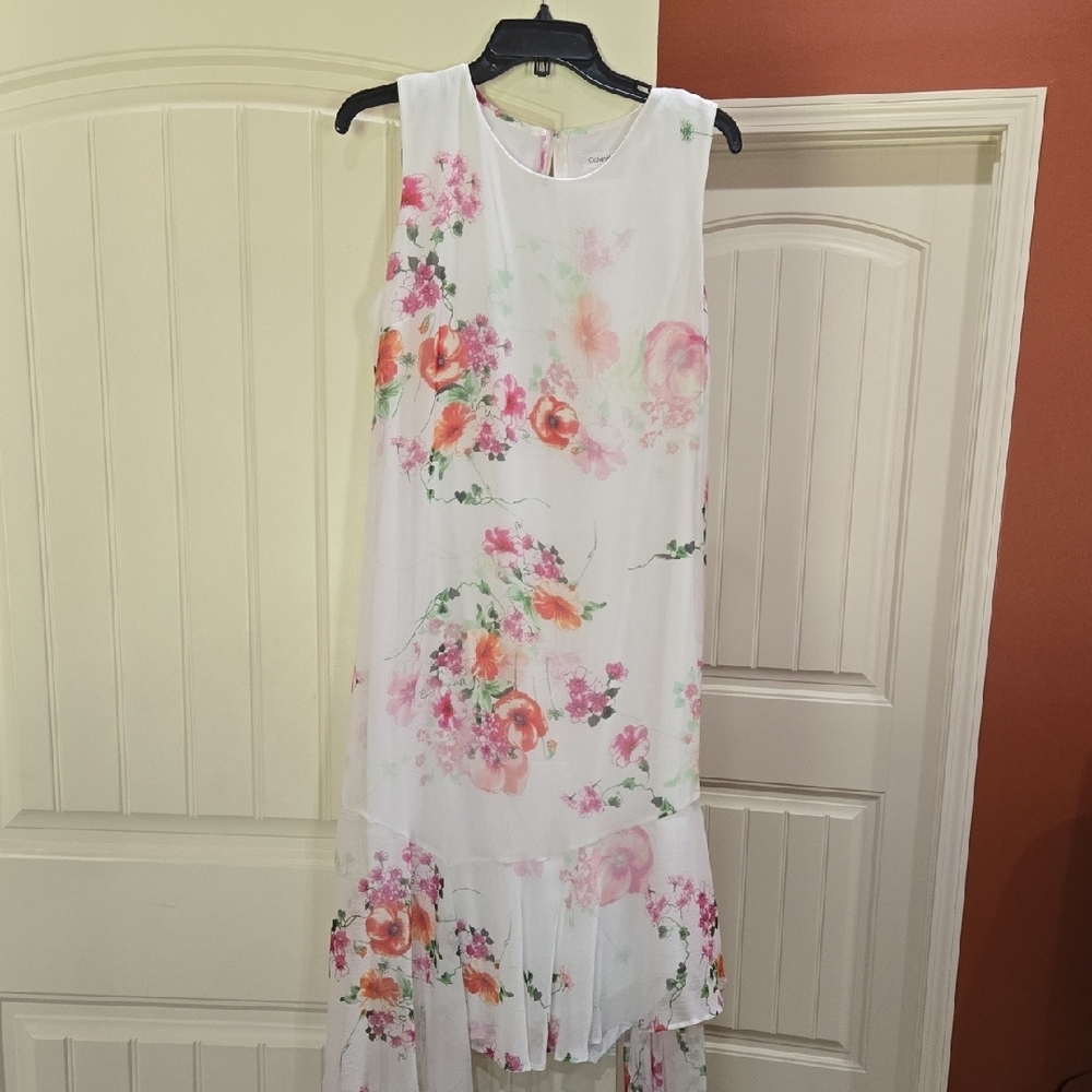 Calvin Klein Pink and White Asymmetrical Sundress